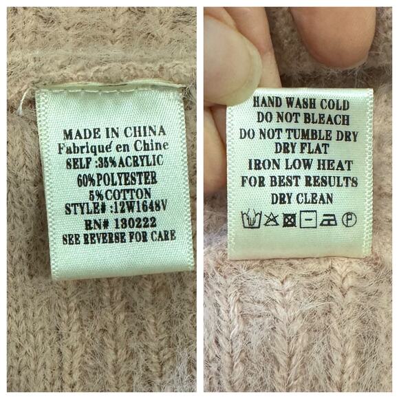 Very J Pink Shaggy Fringe Knit Sweater Mock Neck Drop Shoulders Boxy Size Small - Picture 6 of 6